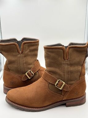 Ariat Savannah Waterproof Boots Cognac Brown Leather Buckle Short Boots Size 10B
